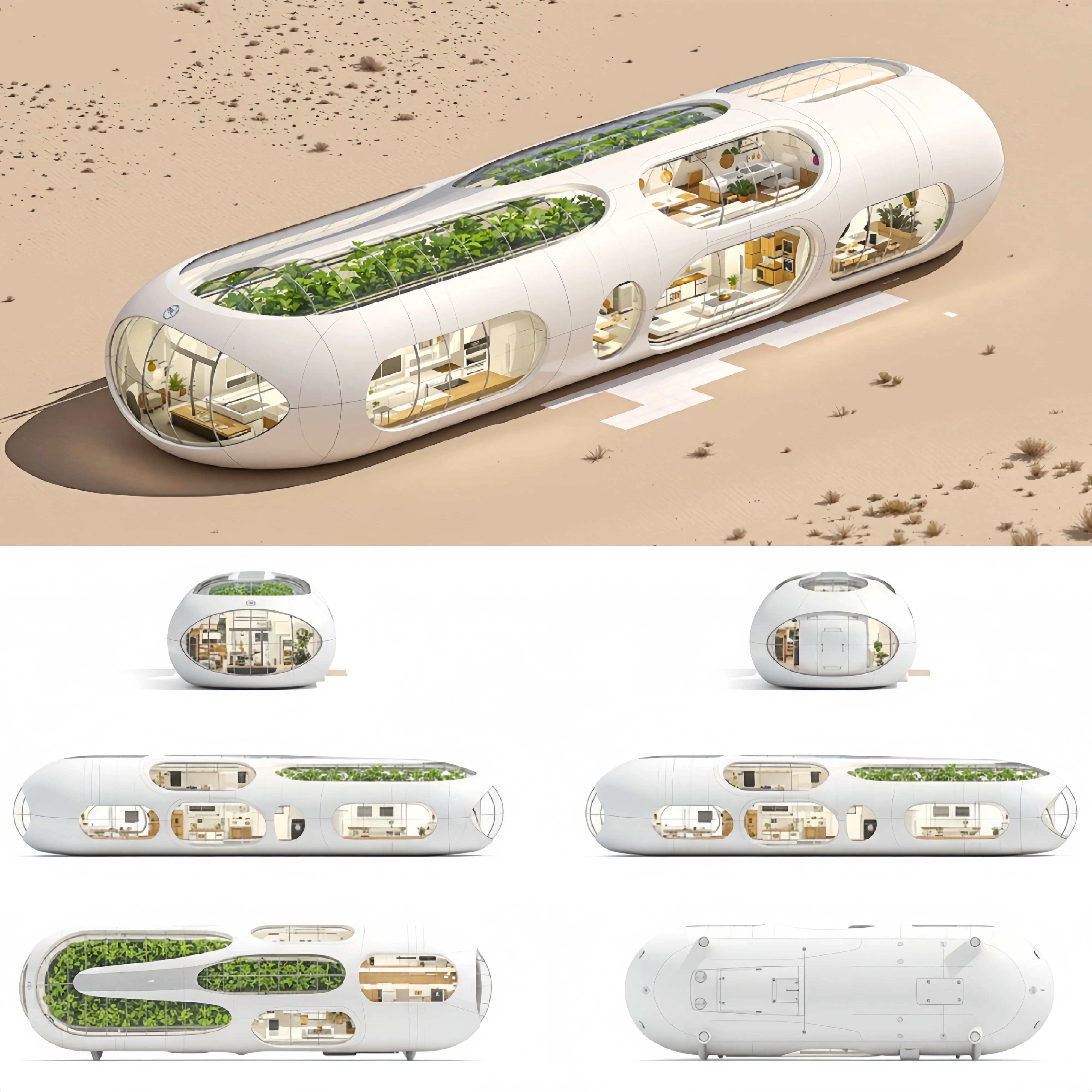 AI image: On a white background, generate front, back, left, right, top, and bottom views. Space them evenly, keep a consistent subject, and use an isometric-equivalent perspective.