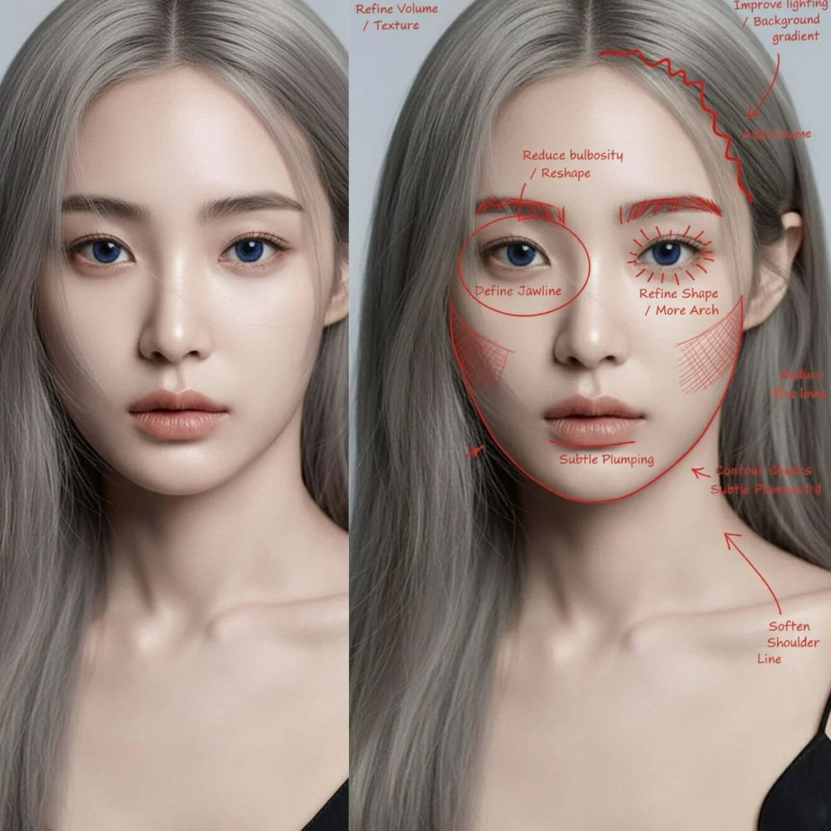 AI image: Analyze this image. Use a red pen to denote where you can improve.