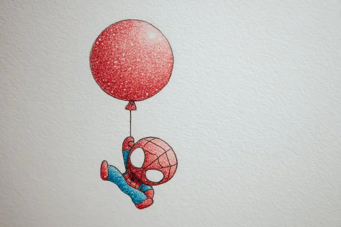 AI image: Drawing in crayon on white paper, children's book illustration style—simple, cute, full-color with glitter accents and high detail. Playful character design with warm colors and handcrafted aesthetic.